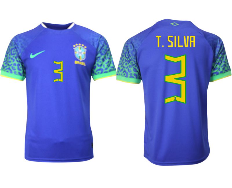 Men 2022 World Cup National Team Brazil away aaa version blue 3 Soccer Jersey